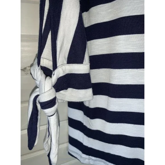 Soft Surroundings Sz XS Adrift Top Nautical Navy White Stripe Blouse Stretch EUC - Picture 5 of 8